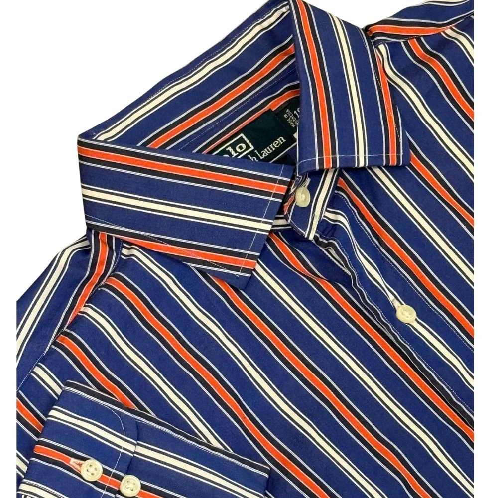 Polo by‎ Ralph Lauren Men's Striped Button-Up Shirt Regent Classic Fit Large
